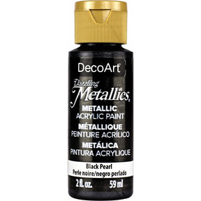 White Pearl Dazzling Metallics acrylic paint by DecoArt in a 2 oz bottle with a shimmering metallic finish.