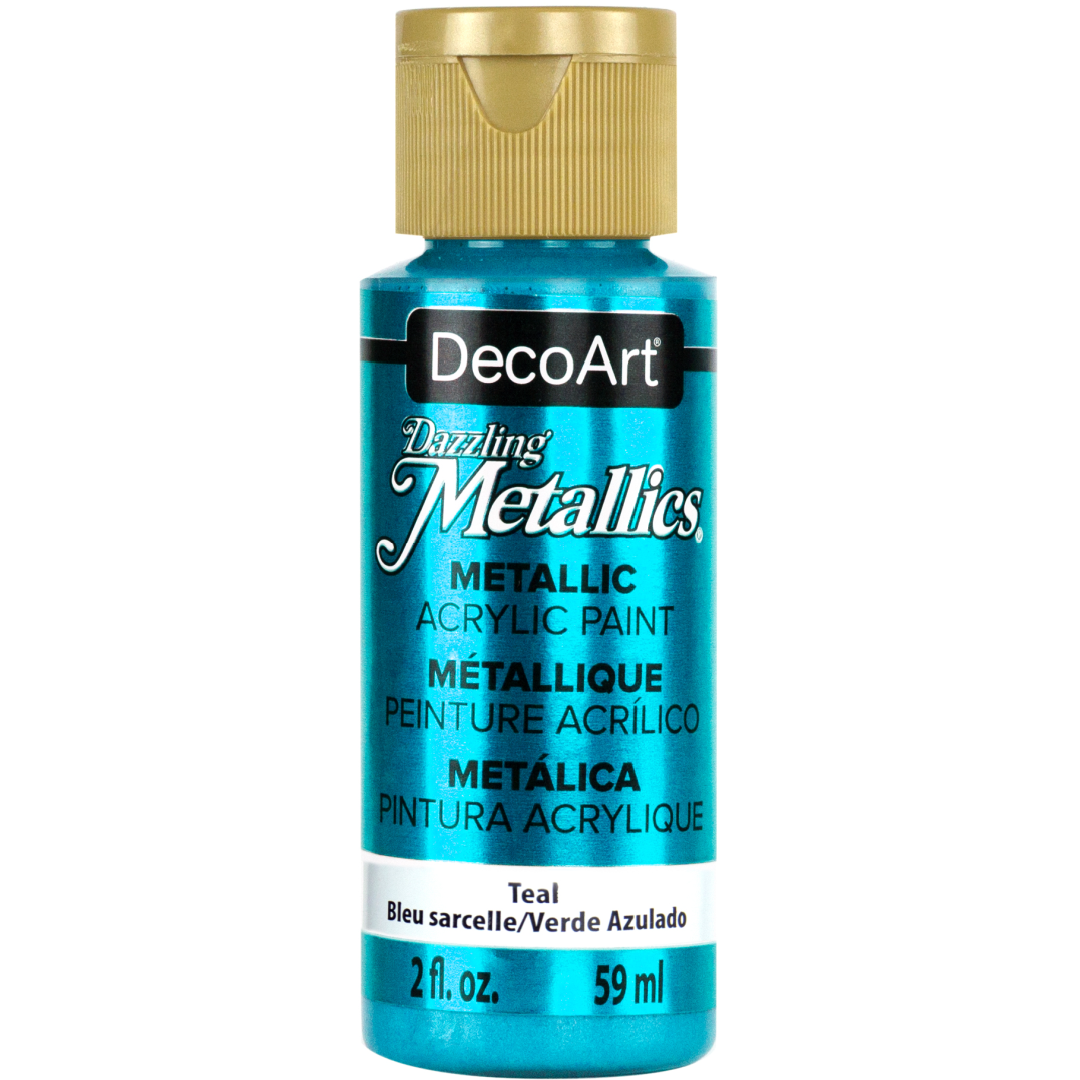 White Pearl Dazzling Metallics acrylic paint by DecoArt in a 2 oz bottle with a shimmering metallic finish