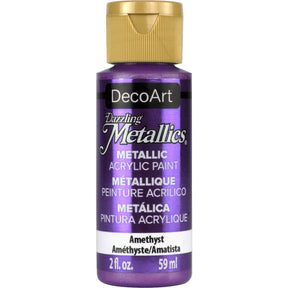 White Pearl Dazzling Metallics acrylic paint by DecoArt in a 2 oz jar, showcasing a shimmering metallic finish.