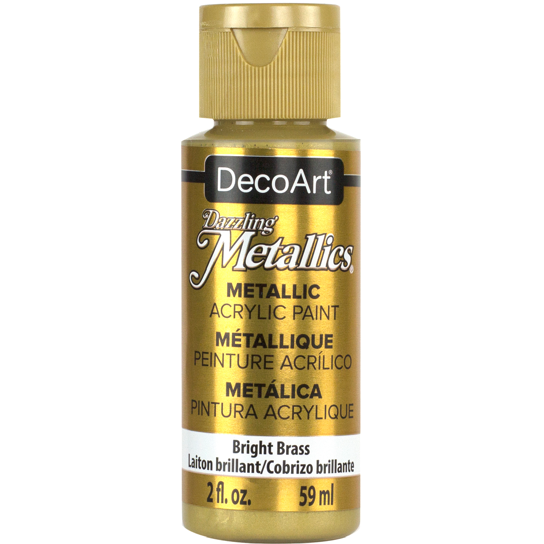 White Pearl Dazzling Metallics acrylic paint by DecoArt, 2 oz jar, showcasing a shimmering metallic finish with a smooth, reflective surface.