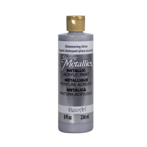 DecoArt Dazzling Metallics White Pearl acrylic paint in a 2 oz bottle with shimmering metallic finish.