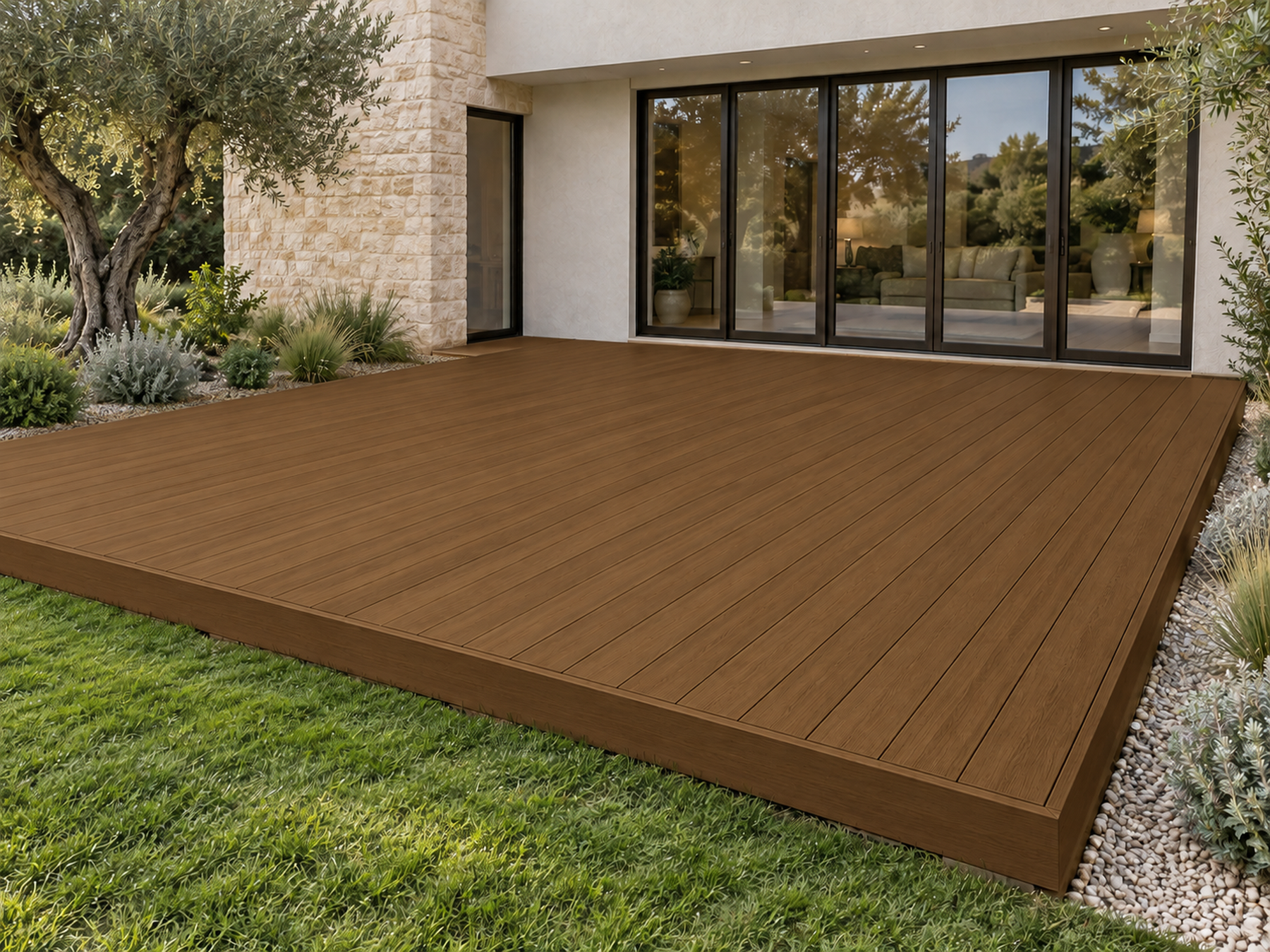 Retique It Modern Walnut Decking Wood'n Kit stain applied on wood with a rich walnut finish, showcasing a modern outdoor deck style.