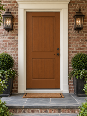 Retique It Wood'n Finish Cedar front door kit with stained cedar wood grain, ideal for enhancing outdoor entryways.