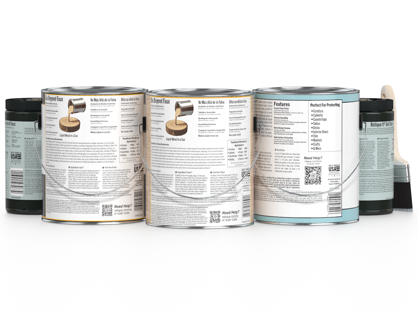 Retique It® Wood'n Finish Kit in classic black with four large interior top coat bottles, designed for multi-purpose wood finishing.