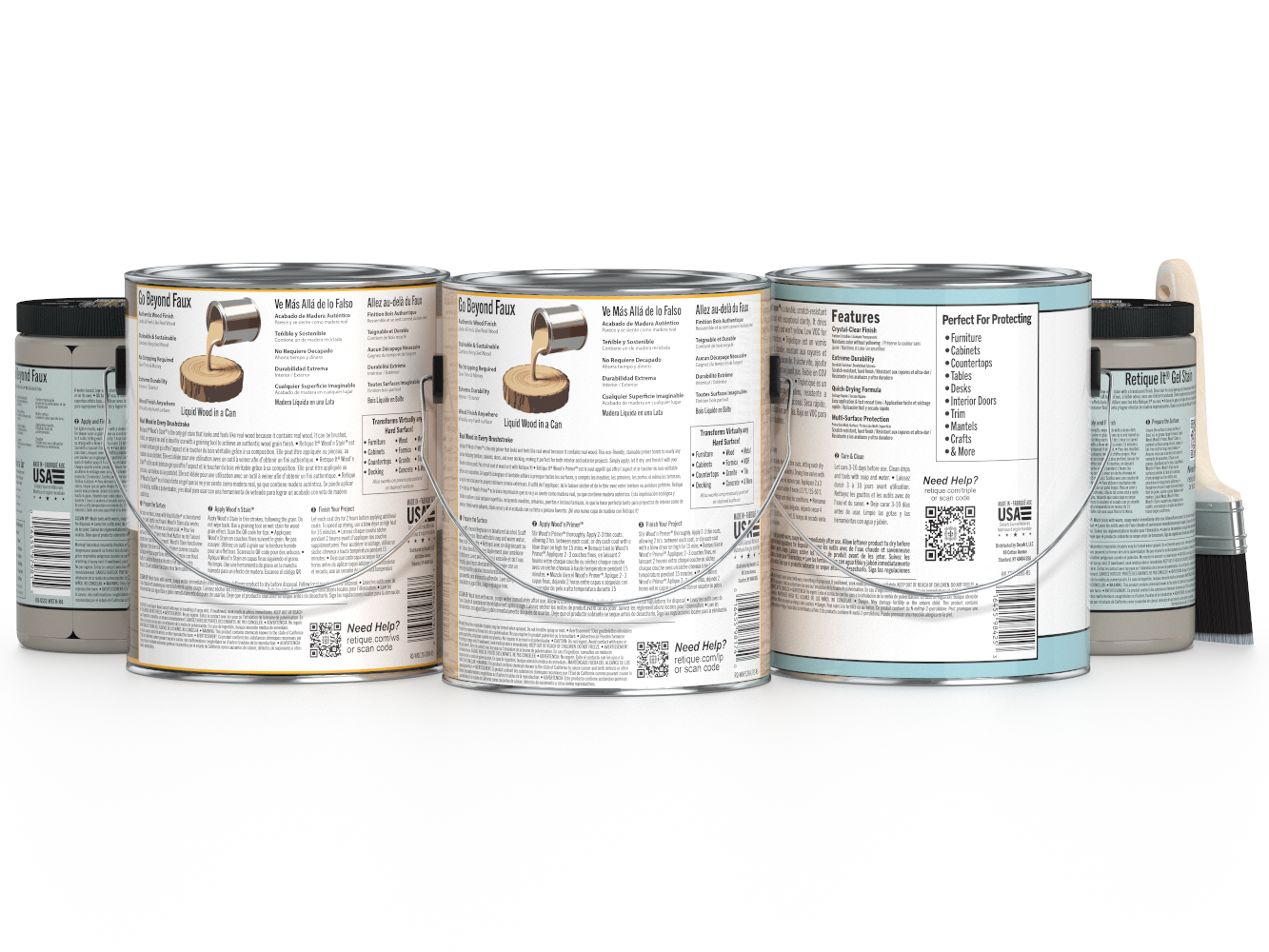 Retique It® Wood'n Finish Kit with four large driftwood-colored top coat bottles, designed for interior wood finishing projects.