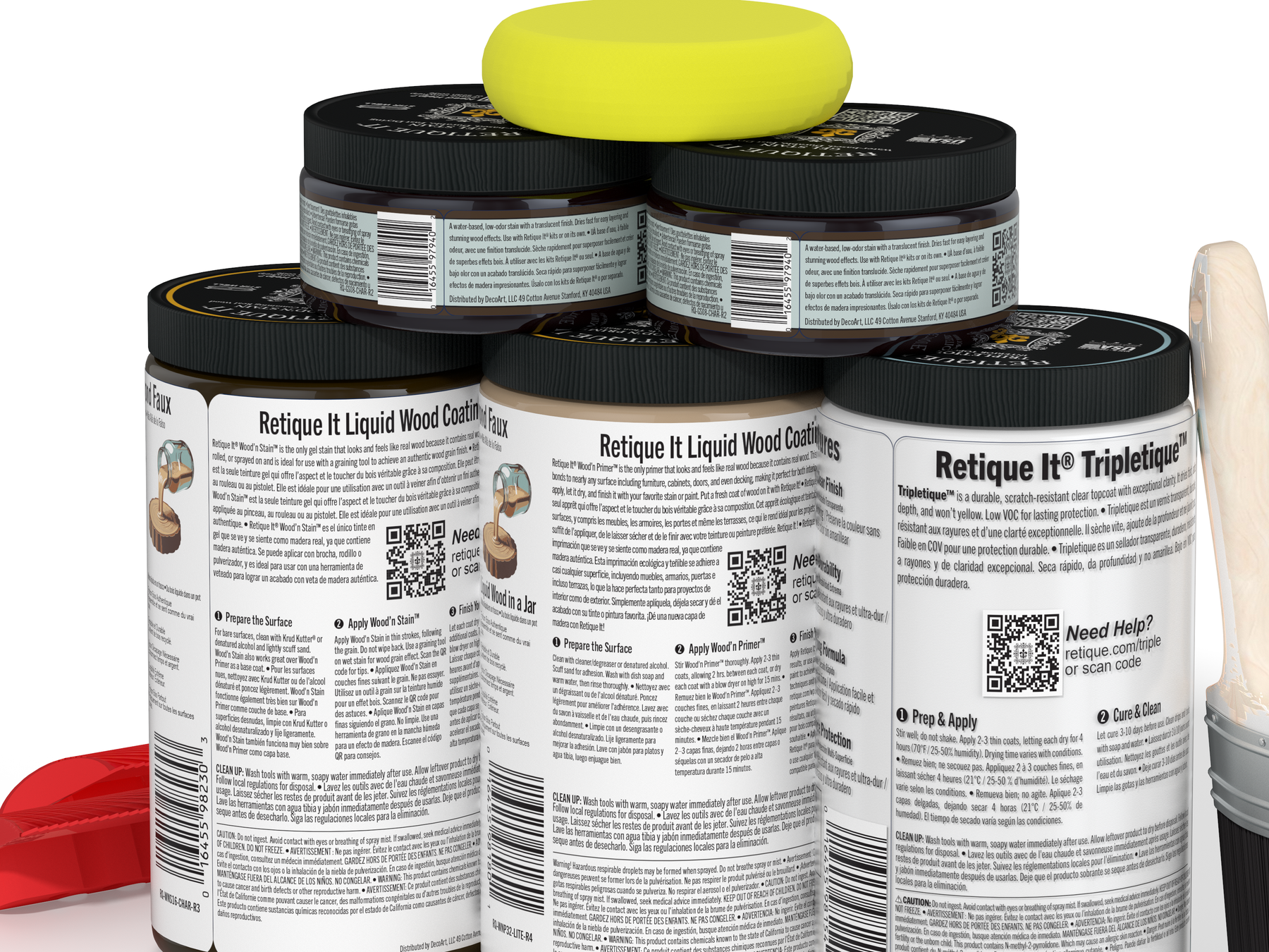 Large Charcoal Wood'n Finish Kit by Retique It® for interior wood projects, includes multi-purpose top coat and application tools.