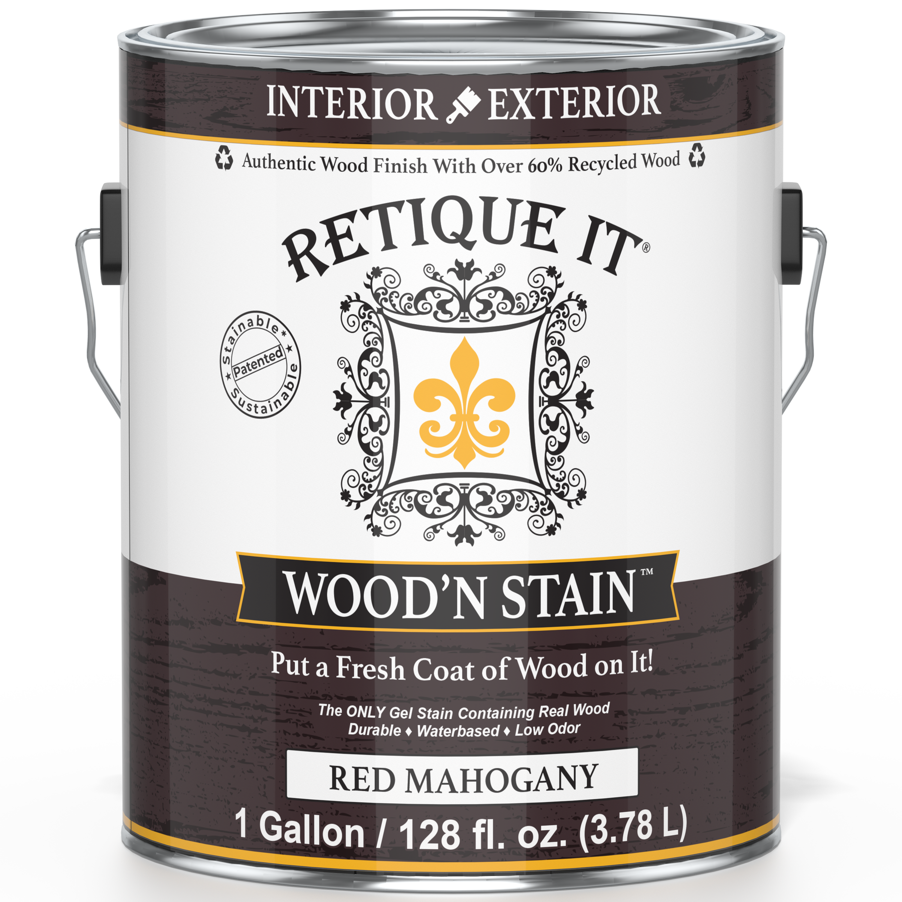 Retique It® Wood'n Stain Red Mahogany wood stain applied to a wooden surface showing rich reddish-brown color.