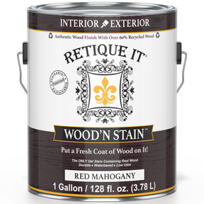 Retique It® Wood'n Stain Red Mahogany wood stain applied to a wooden surface showing rich reddish-brown color.
