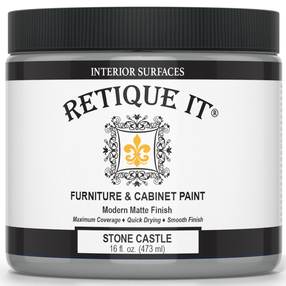 Jar of Retique It furniture and cabinet paint in Stone Castle color