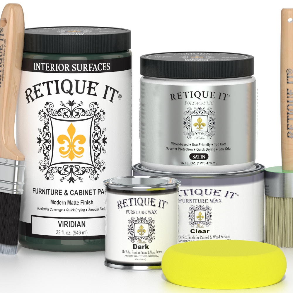 Retique It® Viridian furniture and cabinet paint in a quart container, ready for painting wooden furniture and cabinets.