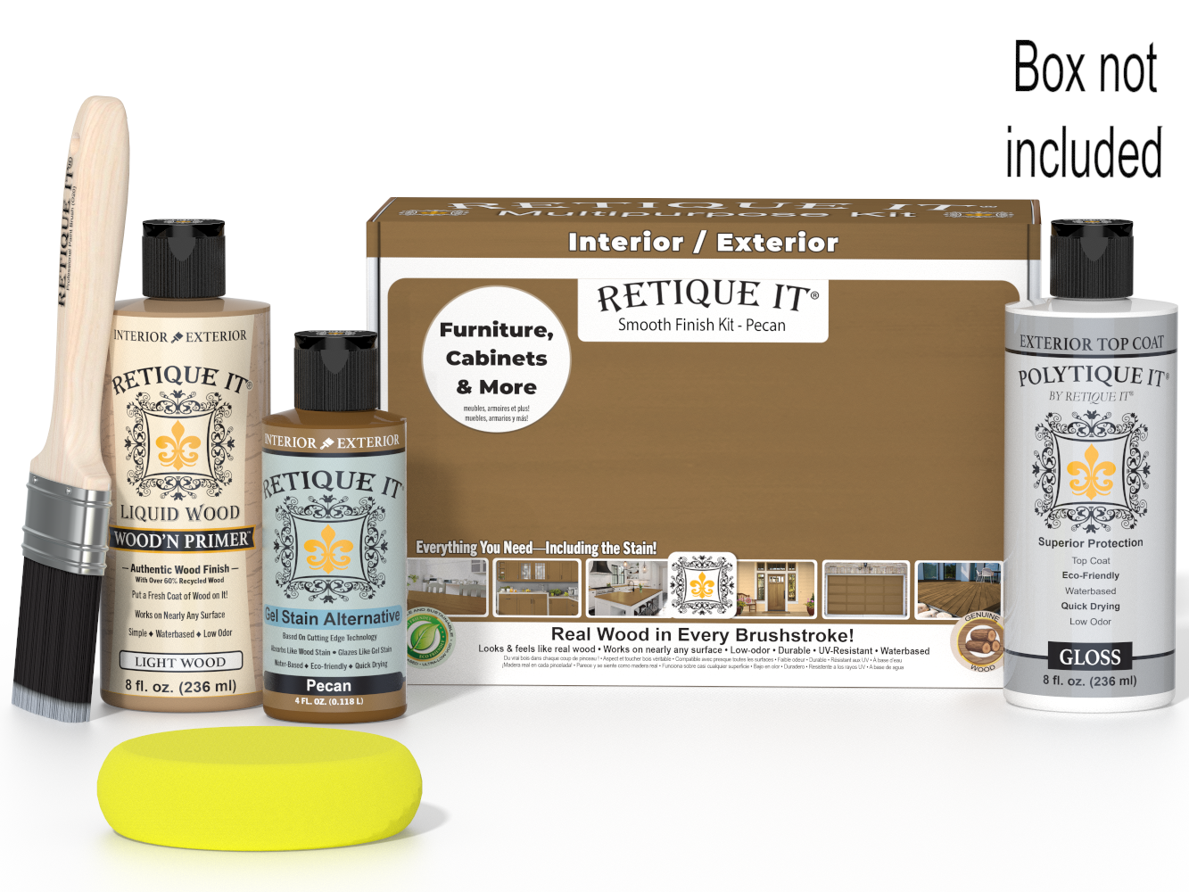 Retique It® Multi-purpose Smooth Finish Kit in Pecan, exterior top coat with glossy wood finish and smooth texture.