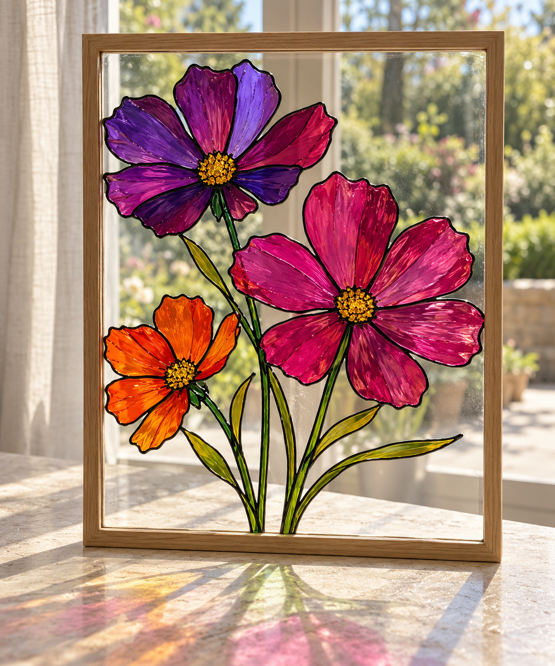 DecoArt Stained Glass Paint in red on a pink flower panel♀♀♀♀♀♀