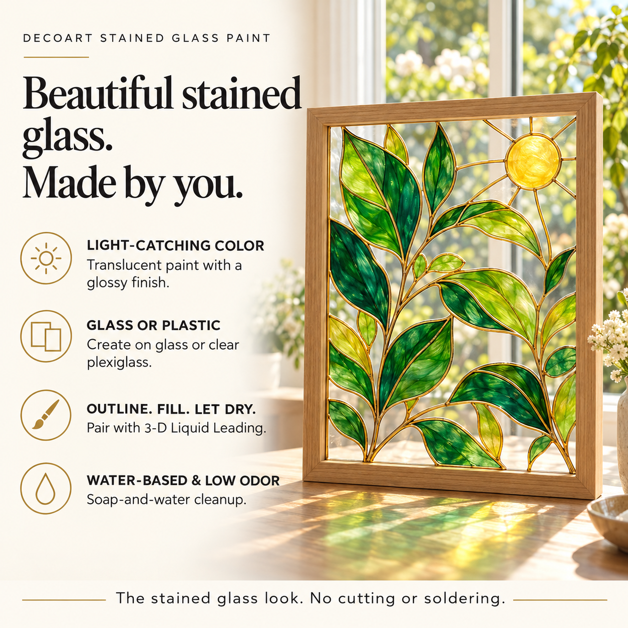DecoArt Stained Glass Paint in Red shown in a stained-glass paint project guide