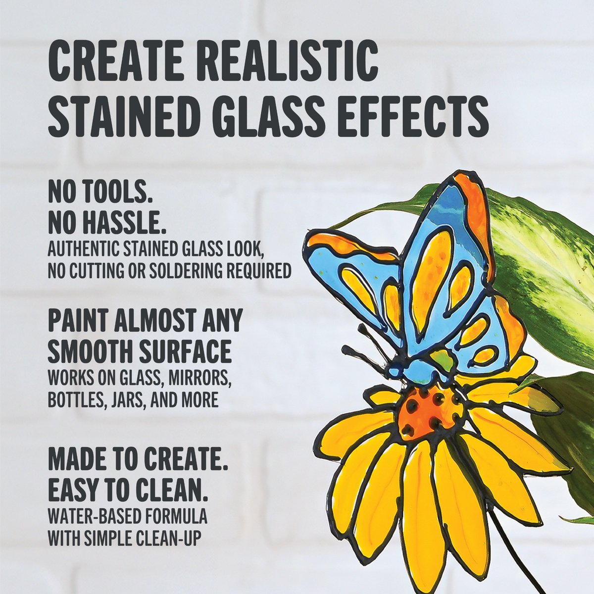 DecoArt stained glass paints set with vibrant colors and brushes for creating colorful stained glass art projects.