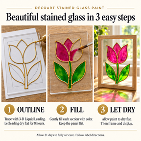 DecoArt Stained Glass Paint in Red, three easy steps guide image