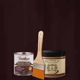 Retique It Liquid Wood Kit with Black Cherry oil-based stain and brush for wood finishing and staining projects.